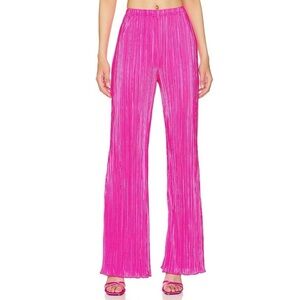 New Good American Always Fit Plisse Pull On Flare Pants Hot Pink
